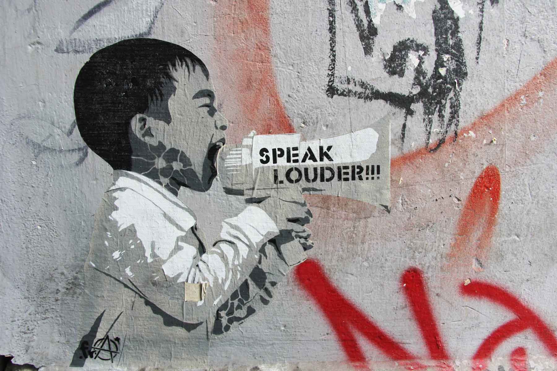 Speak louder street art by .fra in berlin