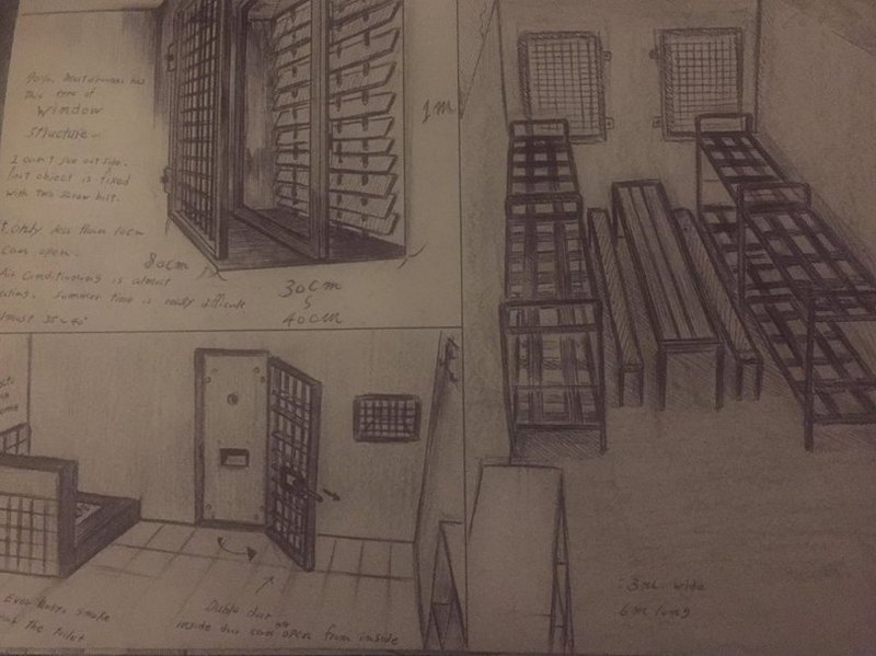 Рисунок тюремной камеры, в которой сидит британец.