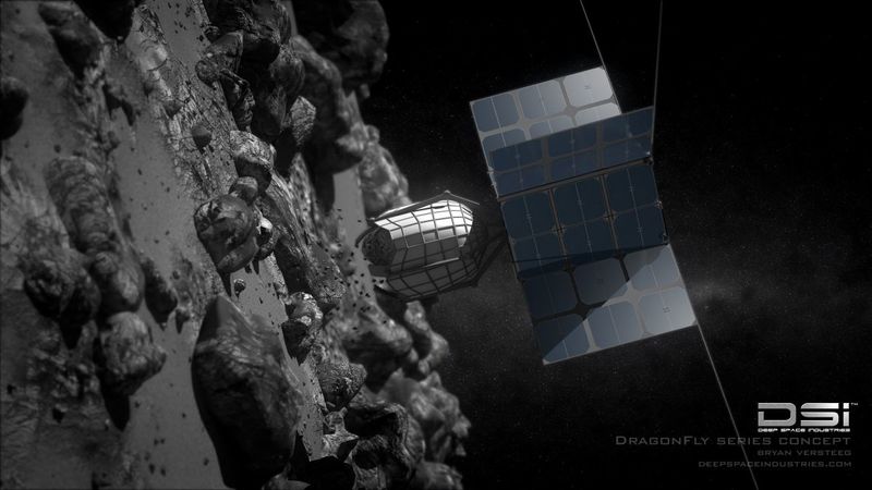 Концепция зонда DragonFly компании Deep Space Industries для бурения астероидов. Источник: Bryan Versteeg, Deep Space Industries