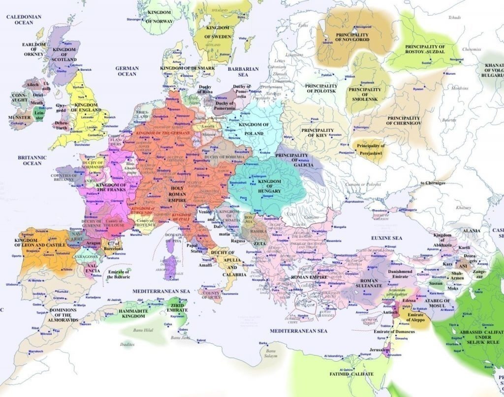 Карта Европы 1000-1200 гг. Источник: Seosait.
